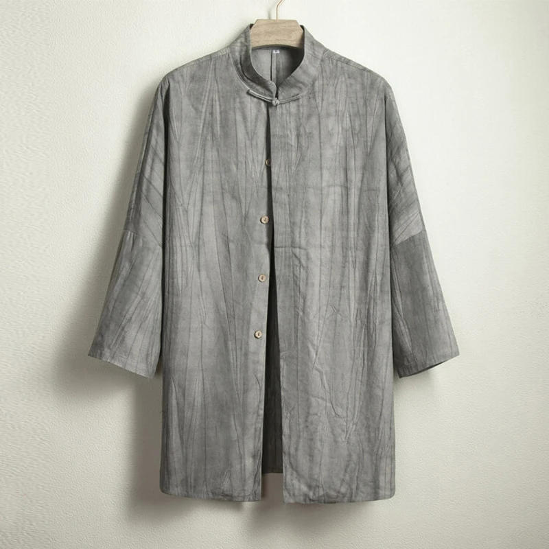 new-chinese-style-men's-long-sleeve-shirt-stand-collar-tang-suit-dyed-shirt-button-placket-cotton-linen-casual-summer-shirt