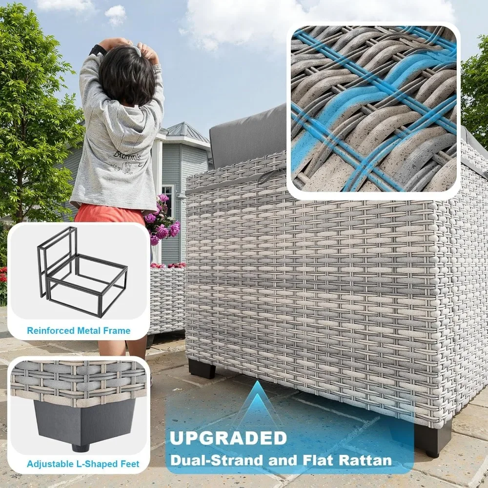 Outdoor Patio Furniture with Swivel Chairs Set, Thick Cushions, Modular Patio Sofa,Dual-Strand Wicker Rattan,