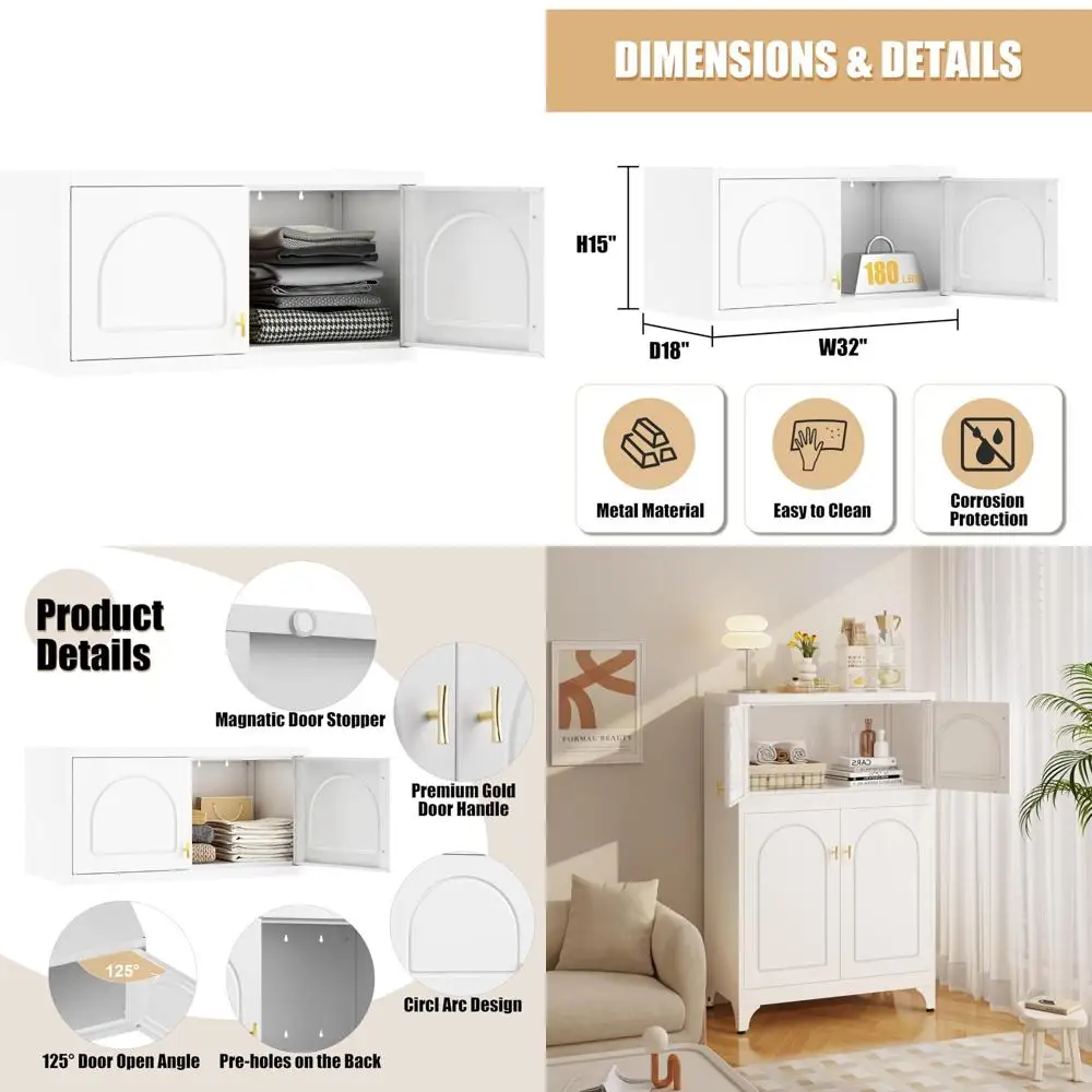

Metal Storage Cabinet with Doors, Small Wardrobe Closet, White Wall Cabinet, Tall Clothing Storage, Steel Over-the-Door Organize