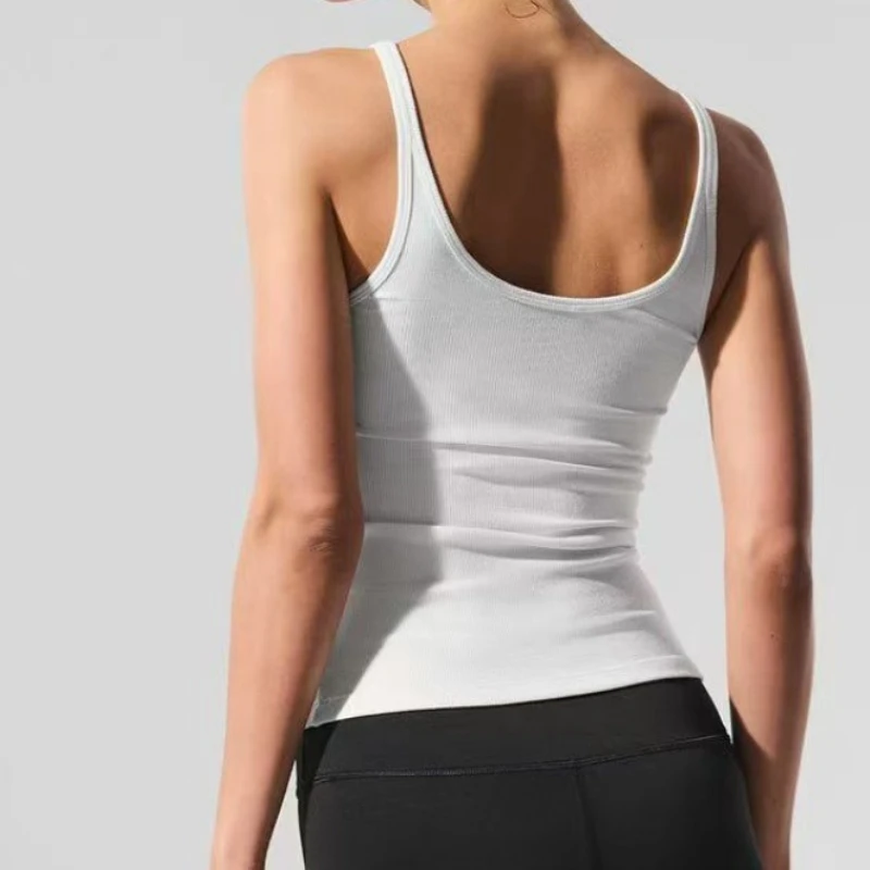 

Summer Women's Tank Top Sports Sleeveless New Large Collar Yoga Camisole Vest Black White Korean Slimming Solid Halter Top