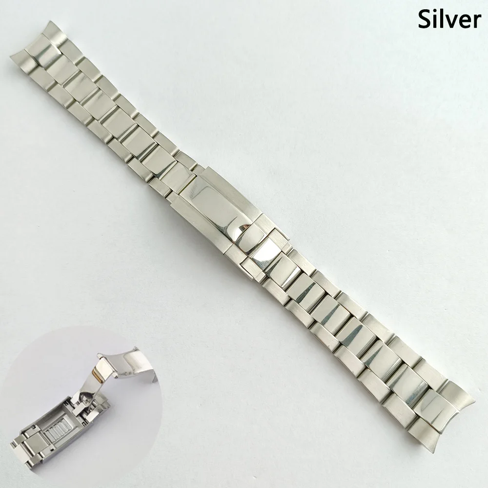 Cinturino in acciaio inossidabile da 20mm cinturino medio lucido regolabile VK63 cinturino in oro rosa nero argento