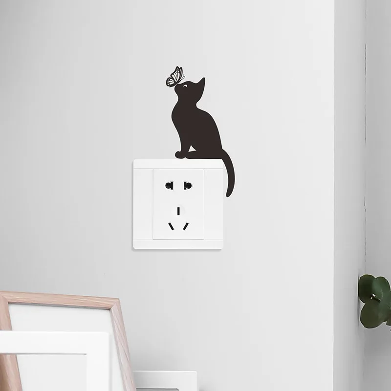 Fashion cute cartoon creative cat butterfly silhouette bedroom living room light switch stickers decorative wall stickers