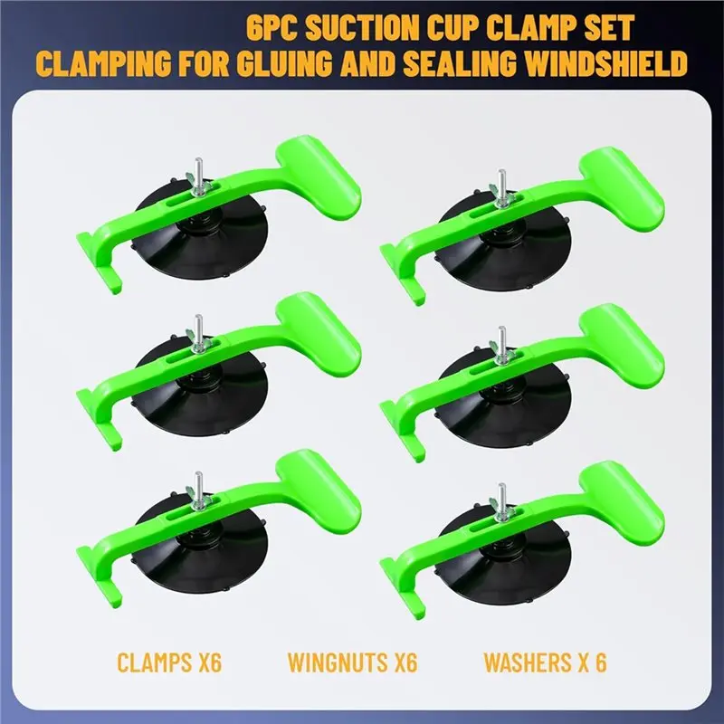 RMWIN-For Car Convertible Glass Windshield Top Repair Gluing Tool- 6Pcs Suction Cup Clamp Set With Sponge Pad, Class Clamps Kit