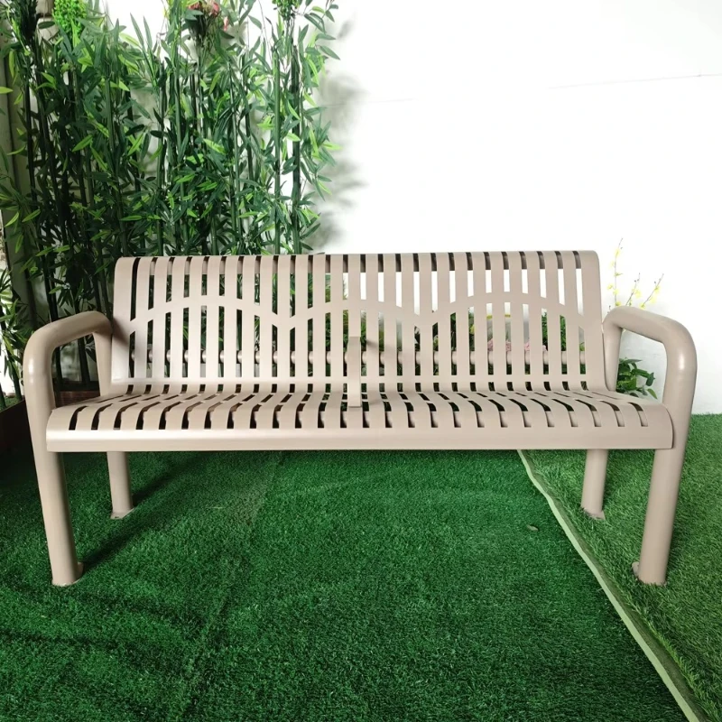 

Outdoor stainless steel metal benches with backrests for recreational patio garden benches for public areas in parks and