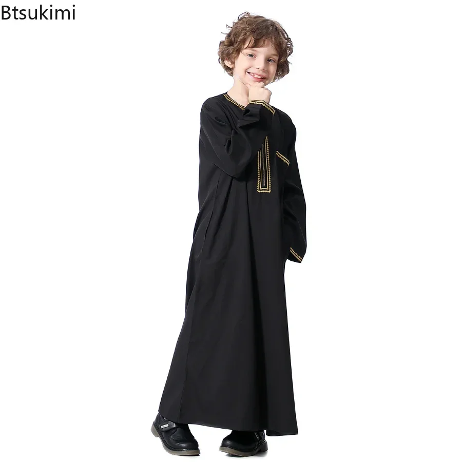 New2024 Dubai Arabische Muslimische Kinder Jungen Kleidung Abaya Kaftan Roben Islamische Ramadan Kleidung Umman Arabisch Katar Kind Kaftane Kostüme