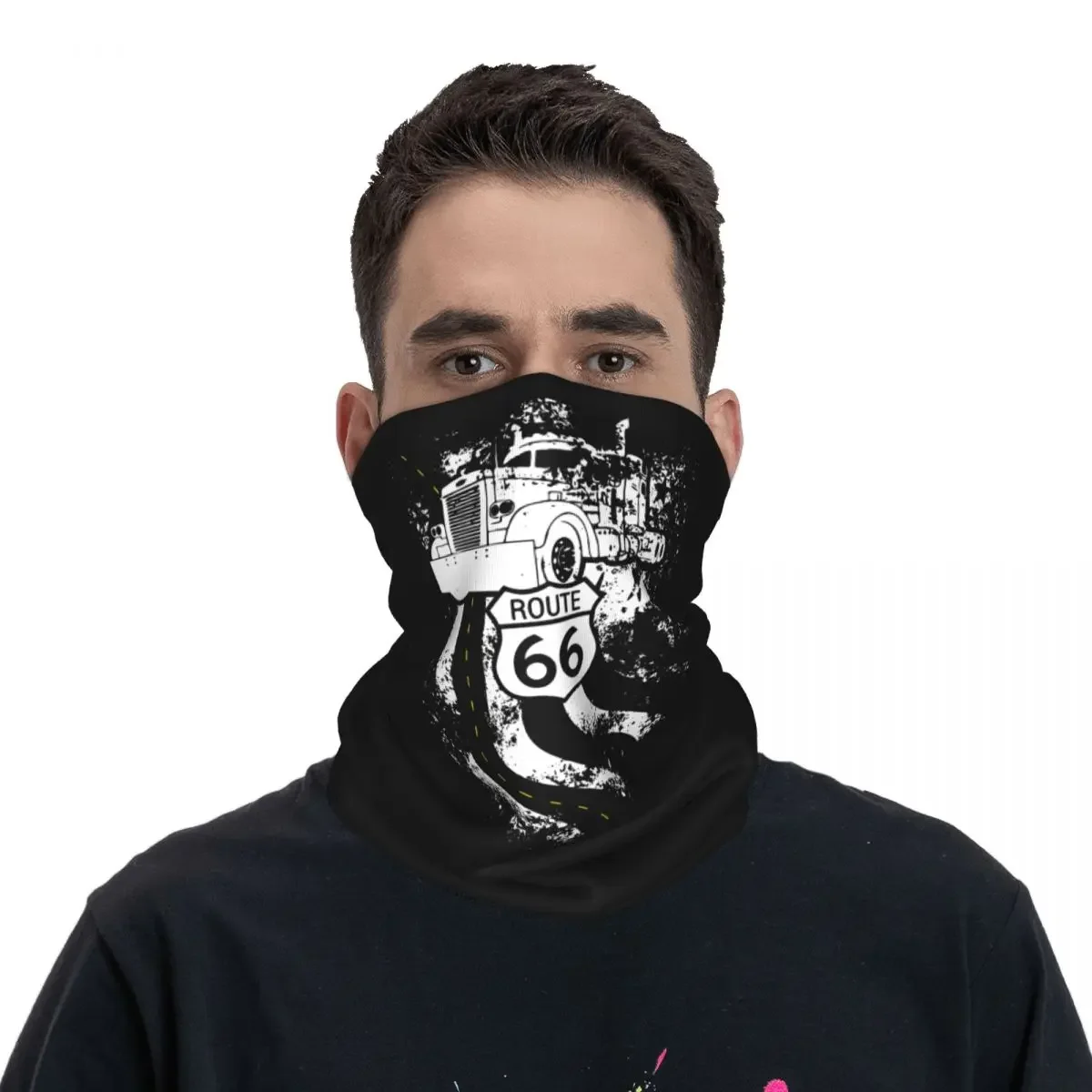 Route 66 Big Rig Truck US Flag Bandana Neck Cover America Highway Mask Scarf Multi-use Cycling  Fishing Unisex Winter