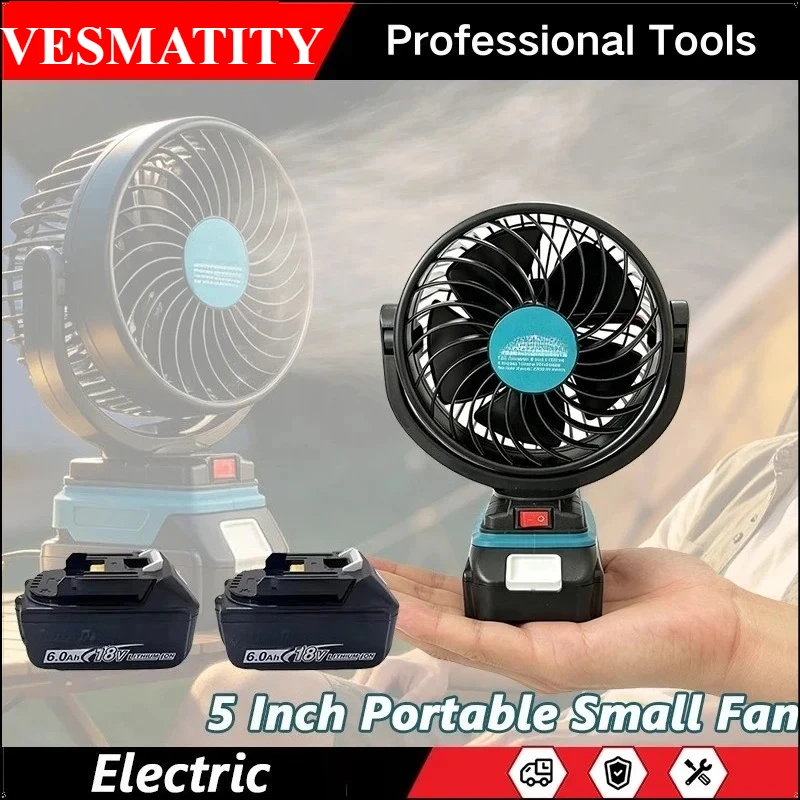 Cordless Portable Fan With USB Charging Port Adjustable Tilt Mini Air Fan Camping Indoor Outdoor Jobsite For 18V-20V Battery