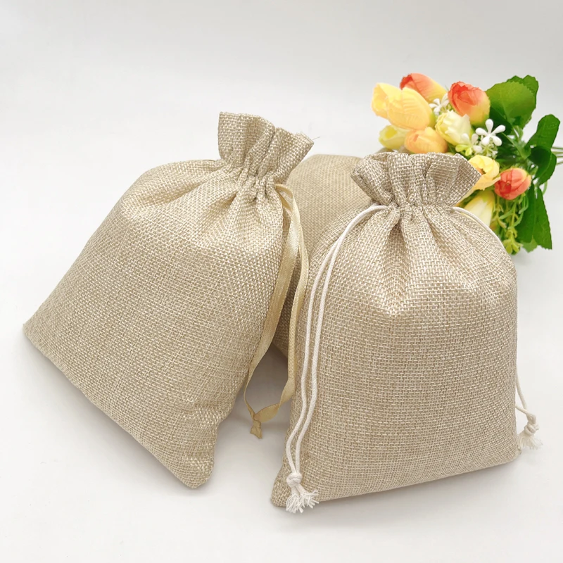 10pcs 15x20cm Jute Gift Pouches Burlap Gift Jute Bags Sack Linen Drawstring Sachet Bag Webbing Packaging Bags Jute Storage Bag