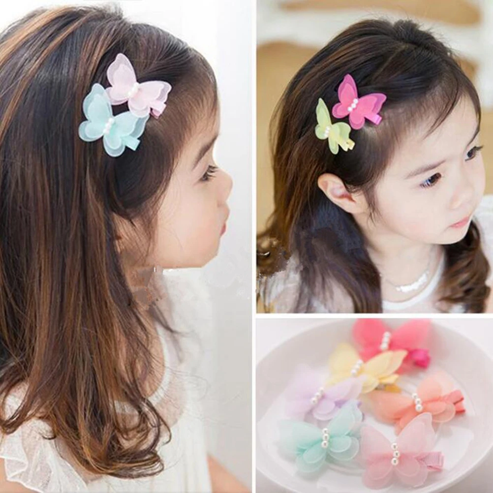 

8pcs Pearl Hair Clips Sequins Mesh Shape Girl Heart Accessories Kids Hairpins Lovely Toddler Fashion Hair Accessories