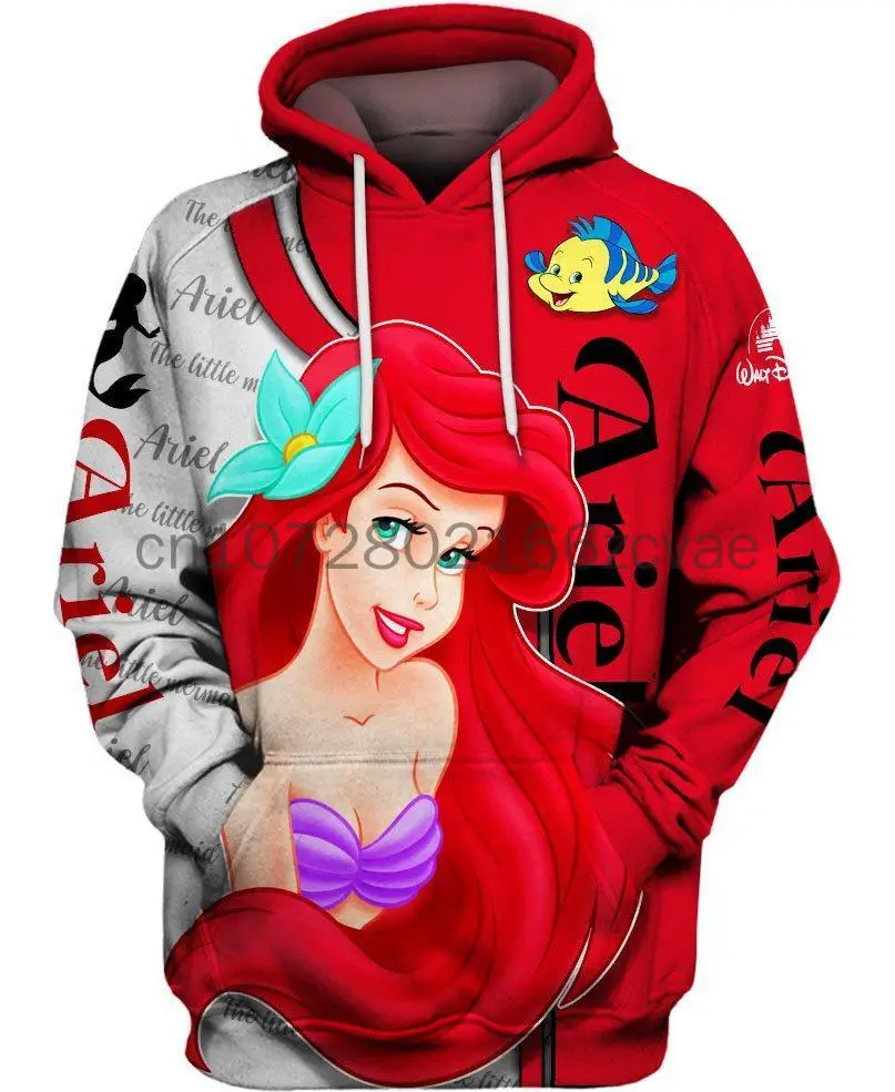 2024 Spring and Autumn Men\'s New Disney ariel little mermaid 3D Women hoodie Children\'s Street Leisure Sports Pullover