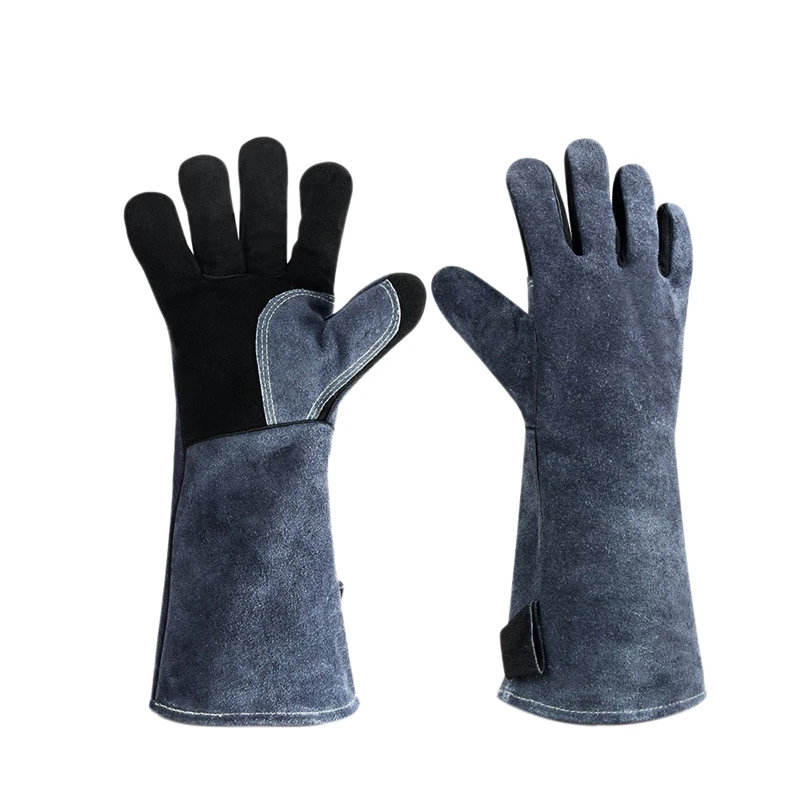 MOONBIFFY Oven Leather Gloves for Welding Barbecue Fireplace Foil Microwave Baking Insulation Heat Resistant Kitchen Gloves