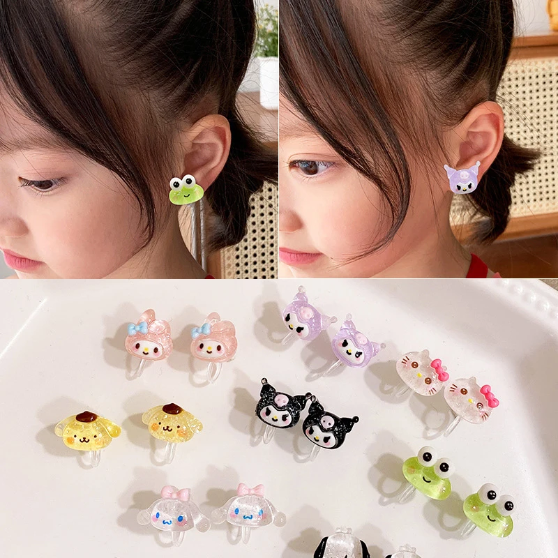 1Pair Sanrio Anime Earrings Cute Cinnamorolls My Melodys Kuromis Resin Girlfriend Girl's Ear Clip Stud Earrings Jewelry Gift