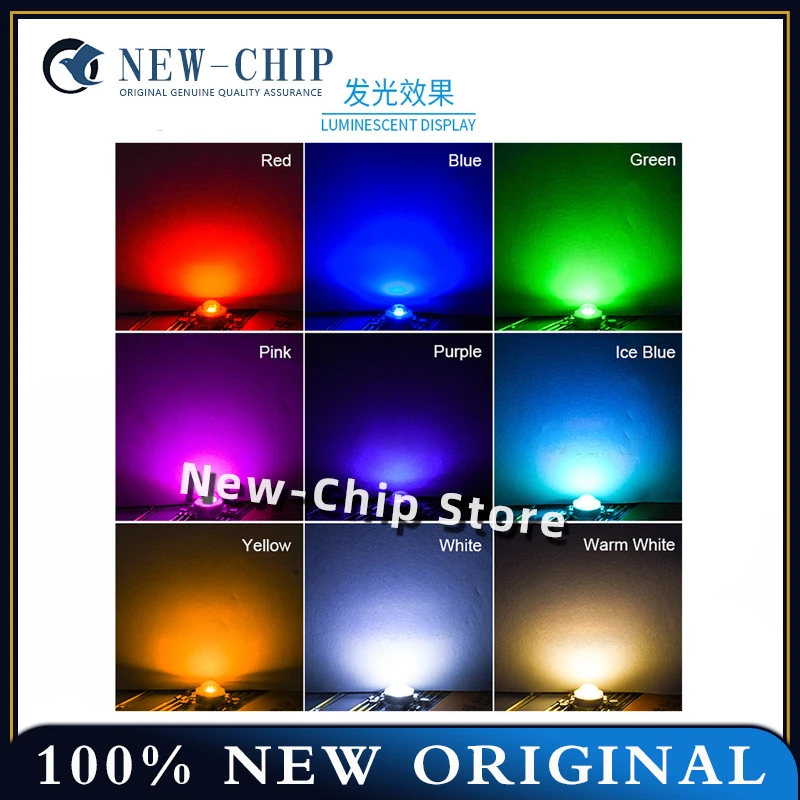 50PCS 3W LED high light beads monochrome red yellow blue green pink orange cold white white warm white copper support