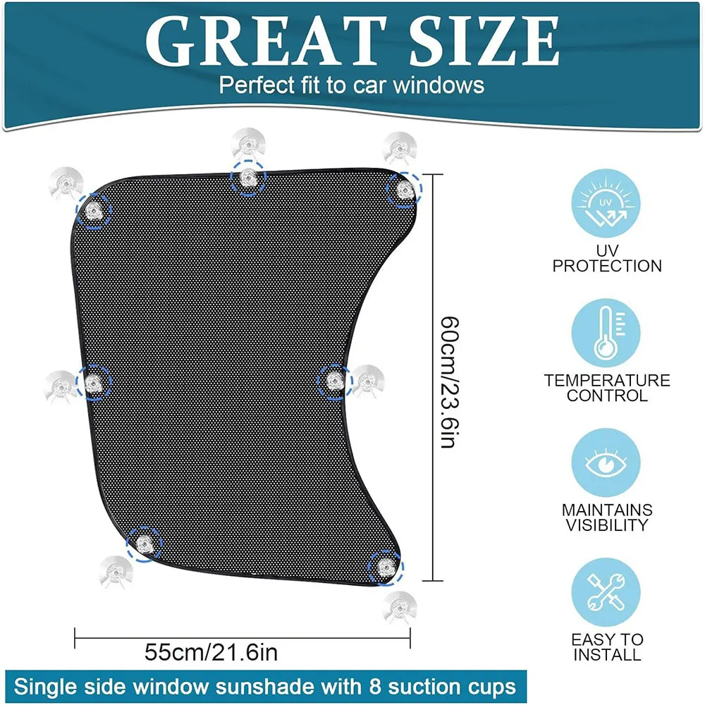 2PCS หน้าต่างด้านข้าง Sun Shade สําหรับกึ่งรถบรรทุกสําหรับ RV กึ่งรถบรรทุก Volvo รถบรรทุก Freightliner Sunshade พร้อมถ้วยดูด UV ป้องกัน