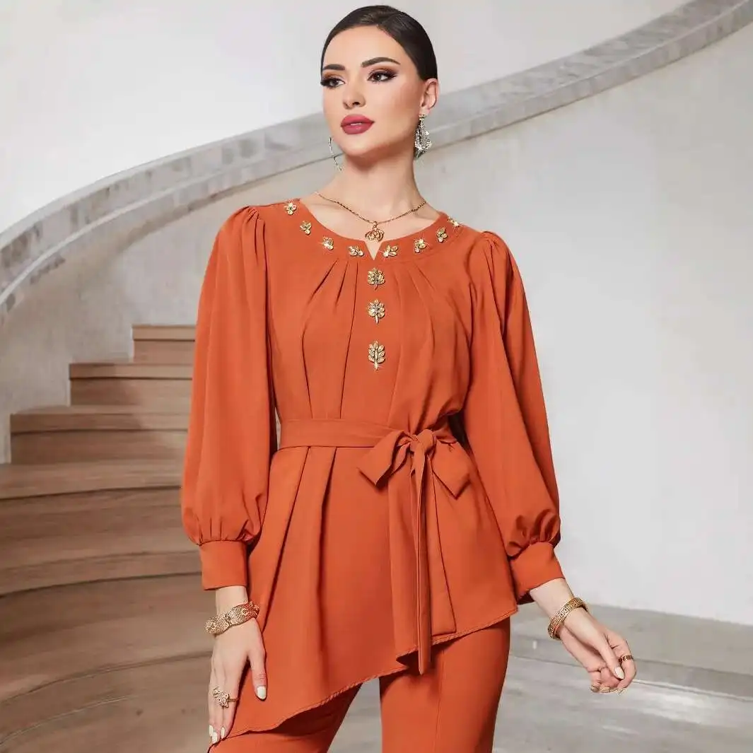 

Ba3091 New Fashion Style Hand-stitched Diamond Small Fragrant Long-sleeved Trousers Set Arab Women's Dress