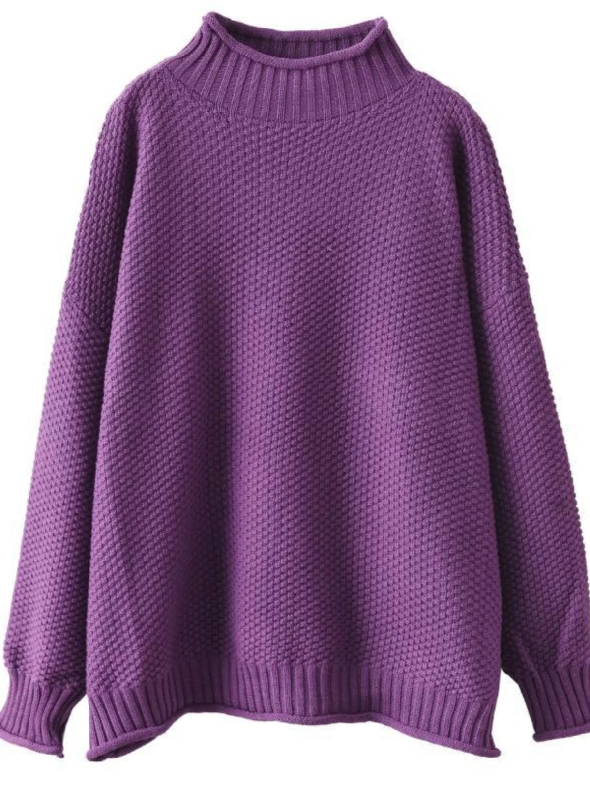 

Artistic Loose Long Sve Knitted Pure Cotton Casual Sweater Spring Autumn Sle f High Collar Regular Thin Cotton L...