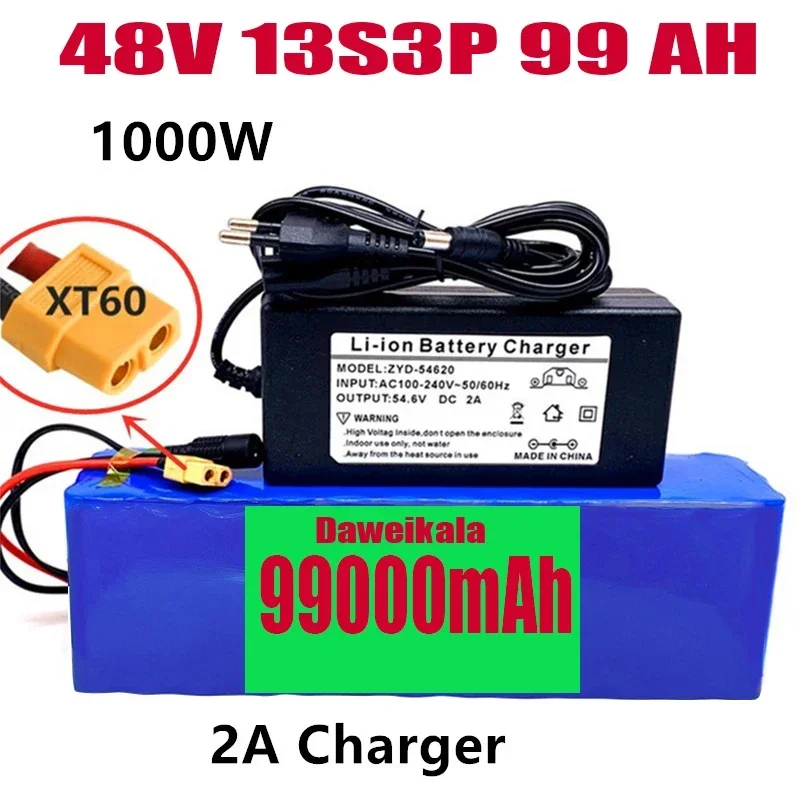 

48V99999Ah 1000w 13S3P XT60 48V Lithium ion Battery Pack 99999mah For 54.6v E-bike Electric bicycle Scooter with BMS+charger