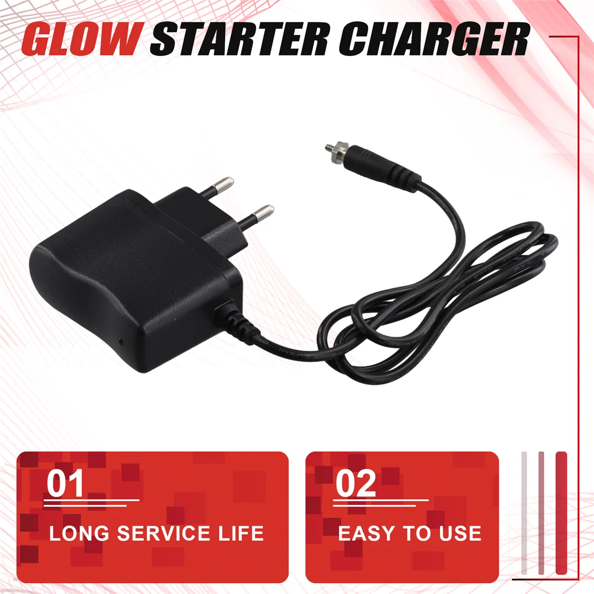 AC Charger 100-240V for 1800mAh Rechargeable Glow Plug Igniter 3V RC Nitro- Truck Car Plane,EU Plug