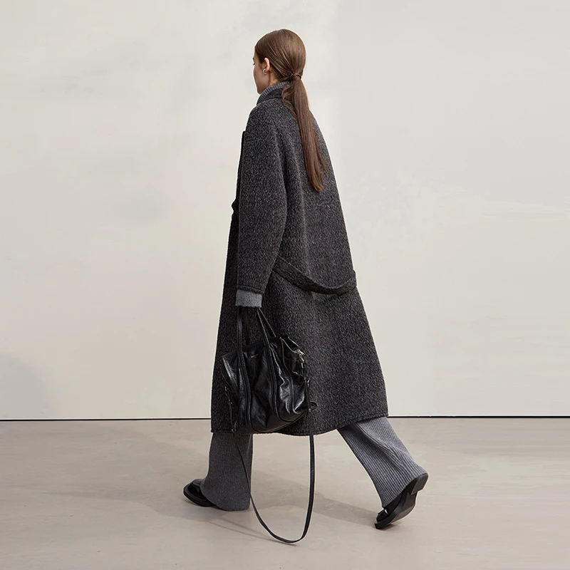 AMII Women's Woolen Coat 2025 Winter New Loose Long Lapel Collar With Belt Elegant Double-sided Wool Coats For Woman 12554070