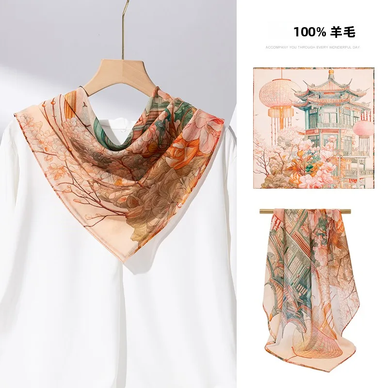 上海ストーリー-カシミア-スモールスクエアスカーフ-シルク-レディース-ネクタイ-薄手-新作-2025-高級感-ネックウェア-スモールショール