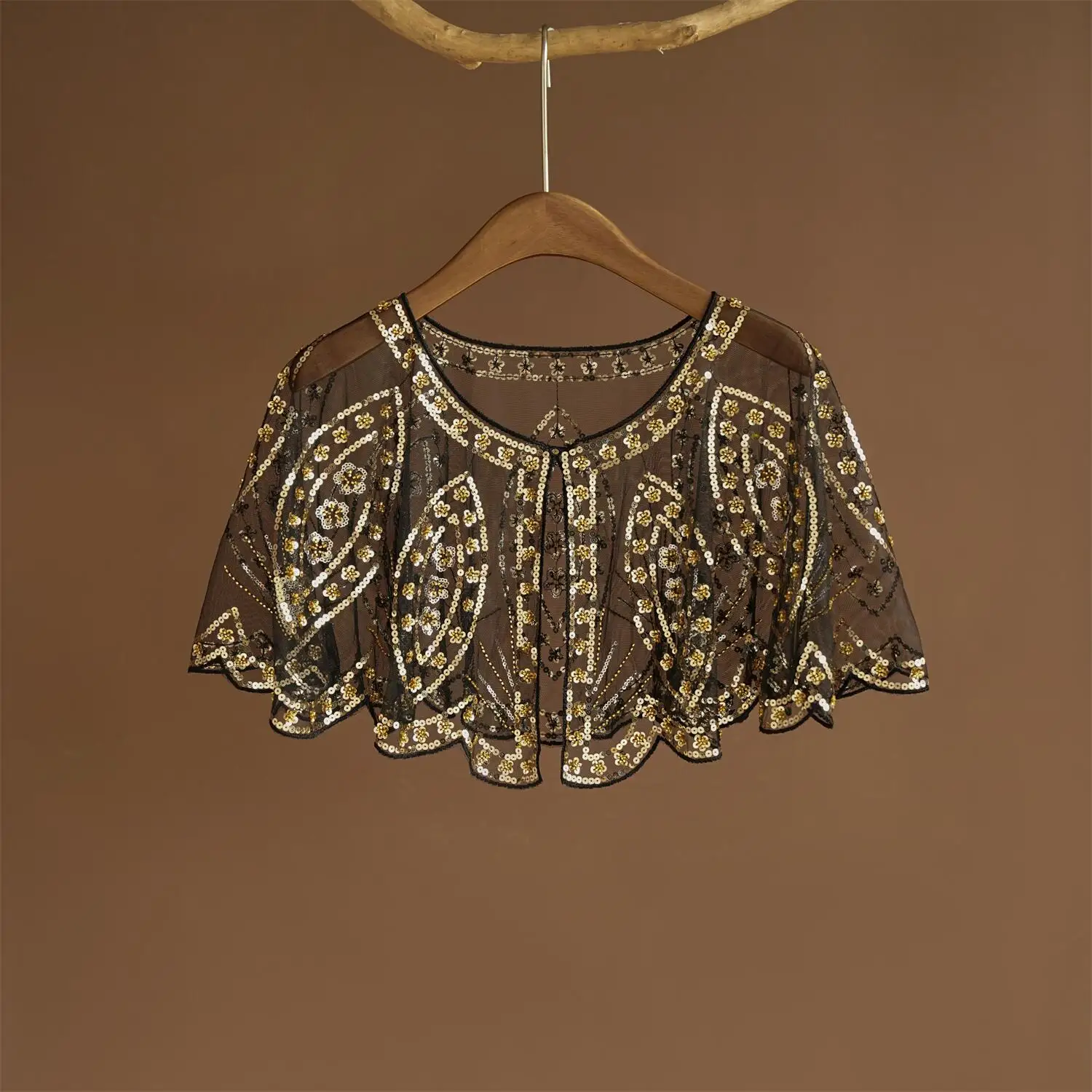 1920er Jahre Pailletten-Verzierter Flapper-Schal Elegante Wickelkleider Atmungsaktiver Kurzer Umhang Vintage Abendcape Braut-Schal – Detail 4
