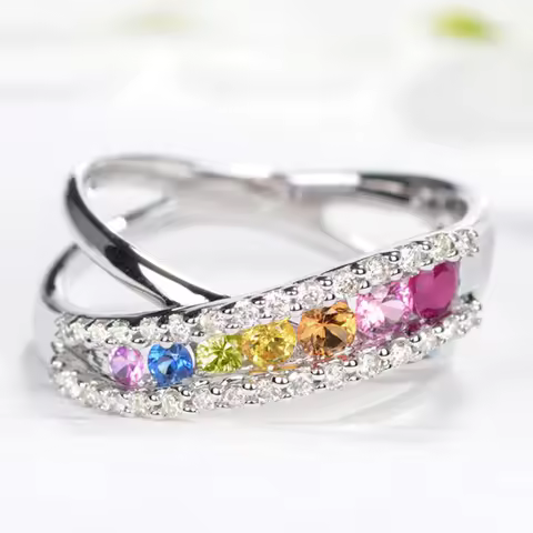 Huitan Lovely Colorful CZ Finger Ring for Women Silver Color Sparkling Cubic Zirconia Cross Accessories Luxury Wedding Jewelry