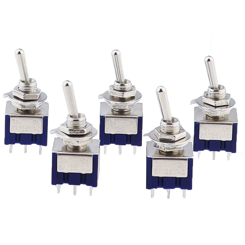 5 pz ON-OFF-ON ON-ON3 PIN/6PIN 2/3 posizione Mini interruttore a levetta a scatto AC 125V/6A 250V/3A MTS-102 MTS-103 MTS-202 MTS-203