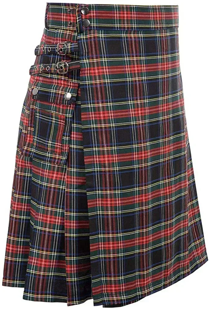 สก็อตต์ไฮแลนด์แบบดั้งเดิมของผู้ชาย100% jins kins hibrida Kilt hibrida, kotak Modern lipit Tartan tradisional Pria Kilt