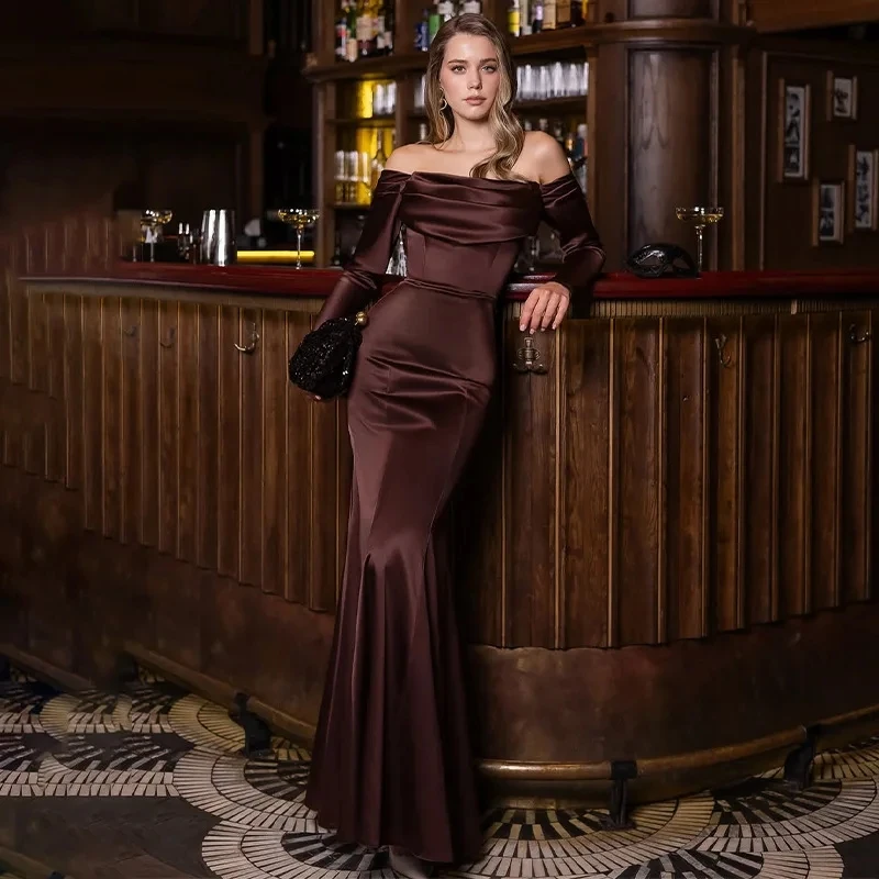 

2026 Spring New Women Fashion Elegant Solid Color Long Sleeve Tube Top Backless Bodycon Dress Temperament