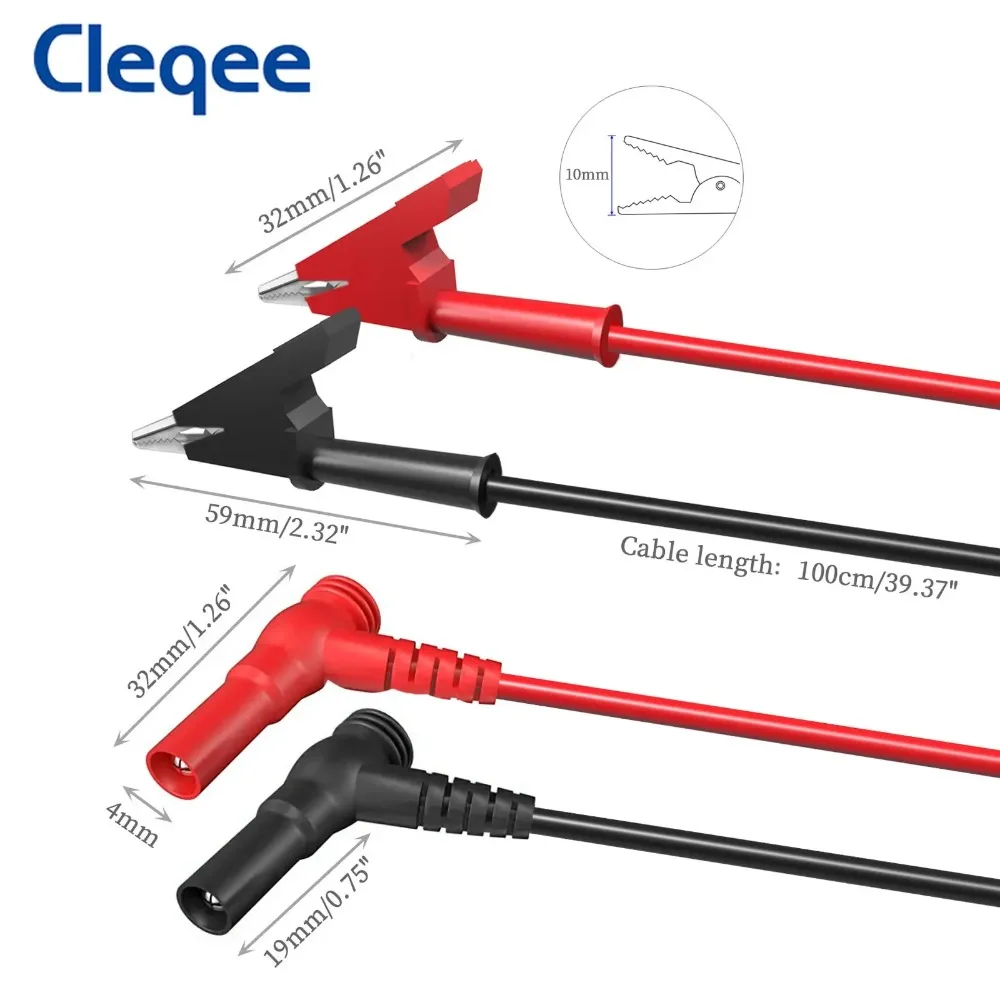 Cleqee P1047 2pcs Test Leads Right-angle Banana Plug to Fully Insulated Alligator Clips Wire Cable Flexible Copper Line