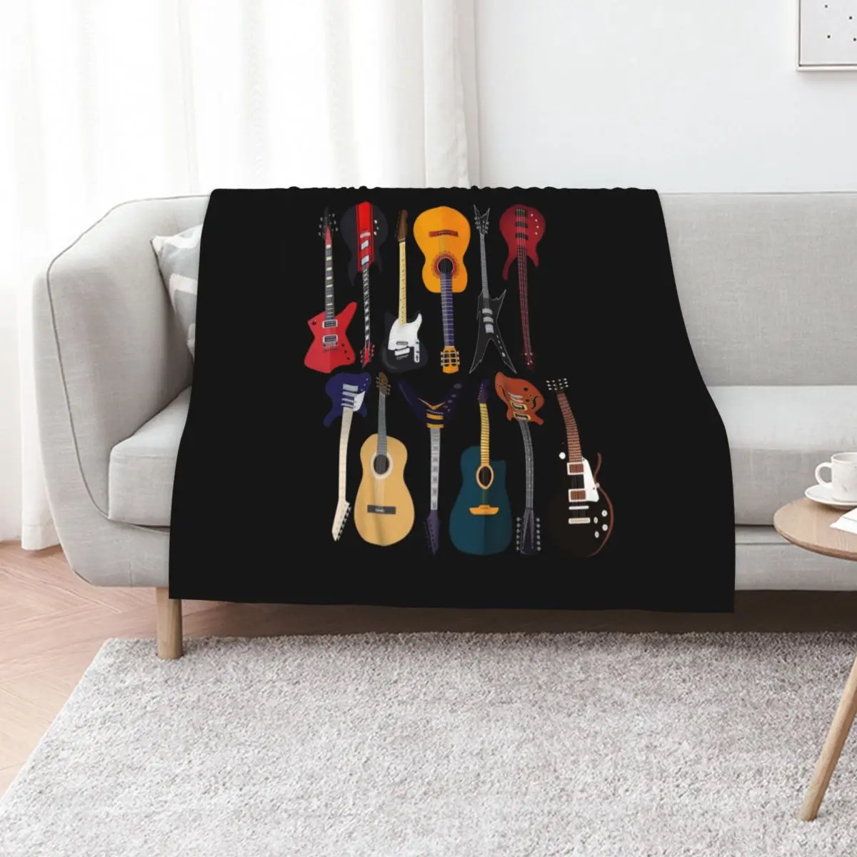 Musician Different Types Of Guitar Throw Blanket Retros Quilt Summer Beddings Plush Plaid on the sofa Picnic Blankets