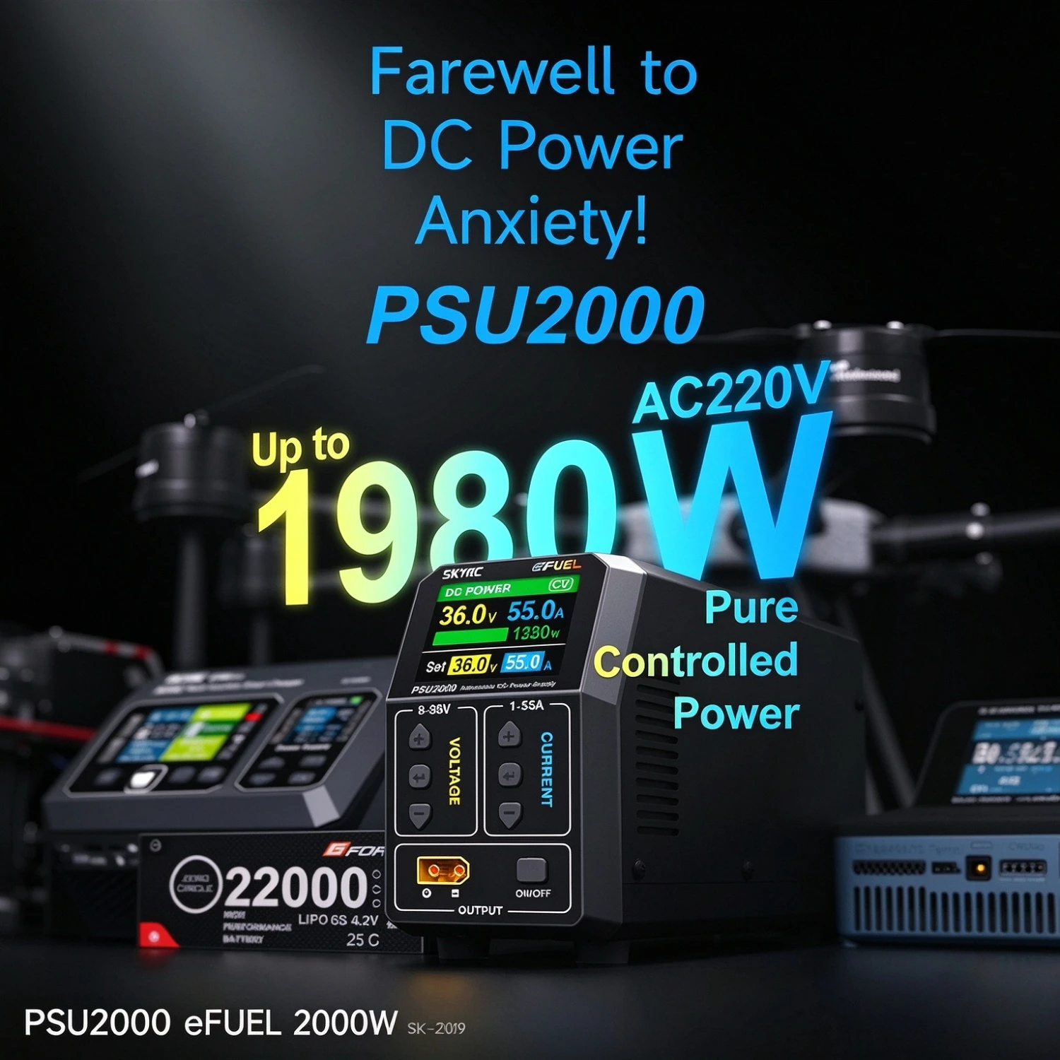 SKYRC EFUEL PSU2000 Power Supply 1980W DC Regulated Charger 55A 8-36V XT90 for Model Aircraft RC Charger