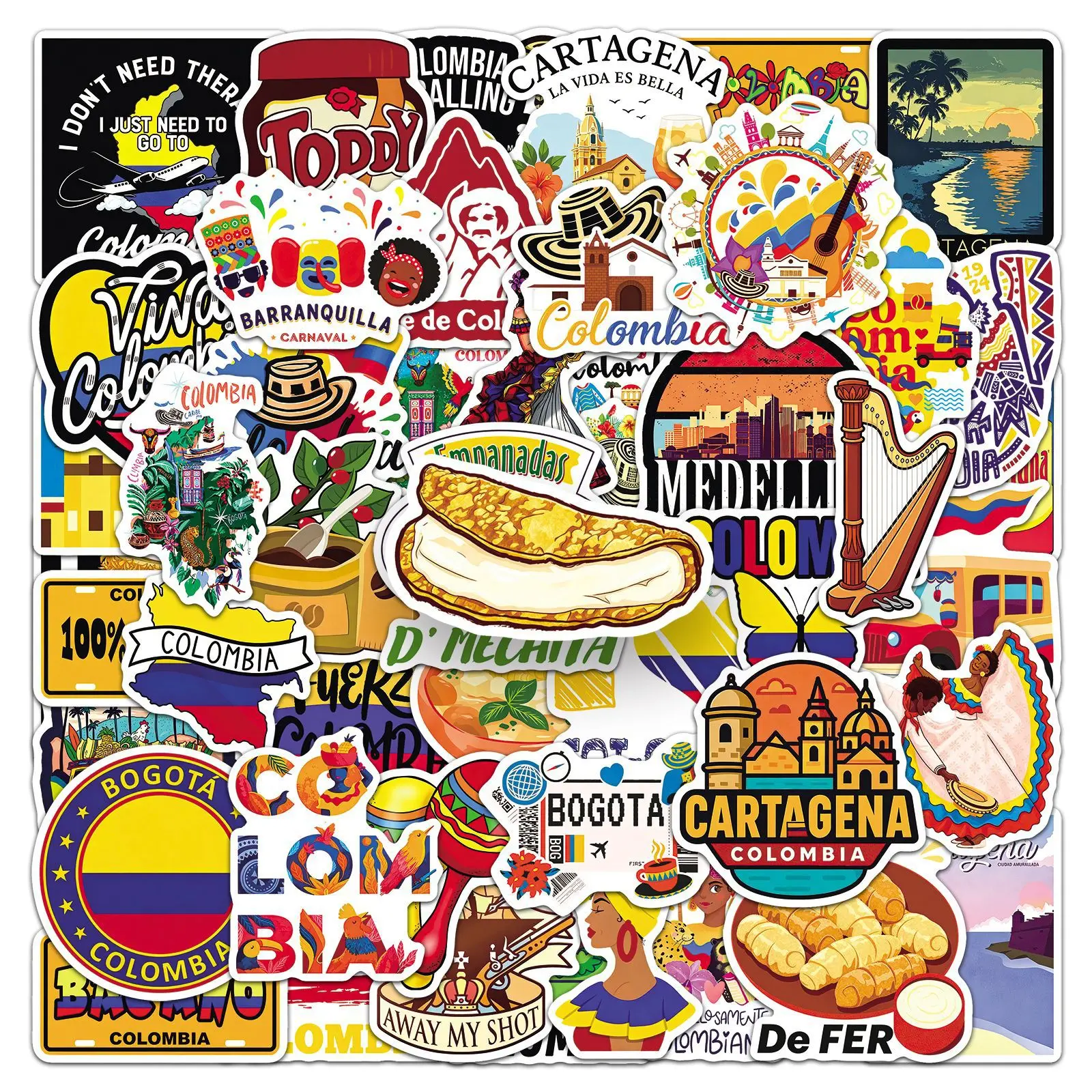 

Colorful Colombian National Culture Stickers 50Pcs Traditional Dancer Sombrero Tropical Decals Cup Motorcycle Aesthetic Decor