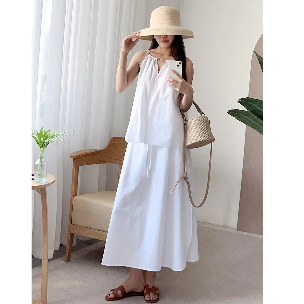 

Summer Vaion Sle Waed Long Velvet Cotton Beaded Nelace Strap + ter Skirt Set High round 25 Faion Ensemble