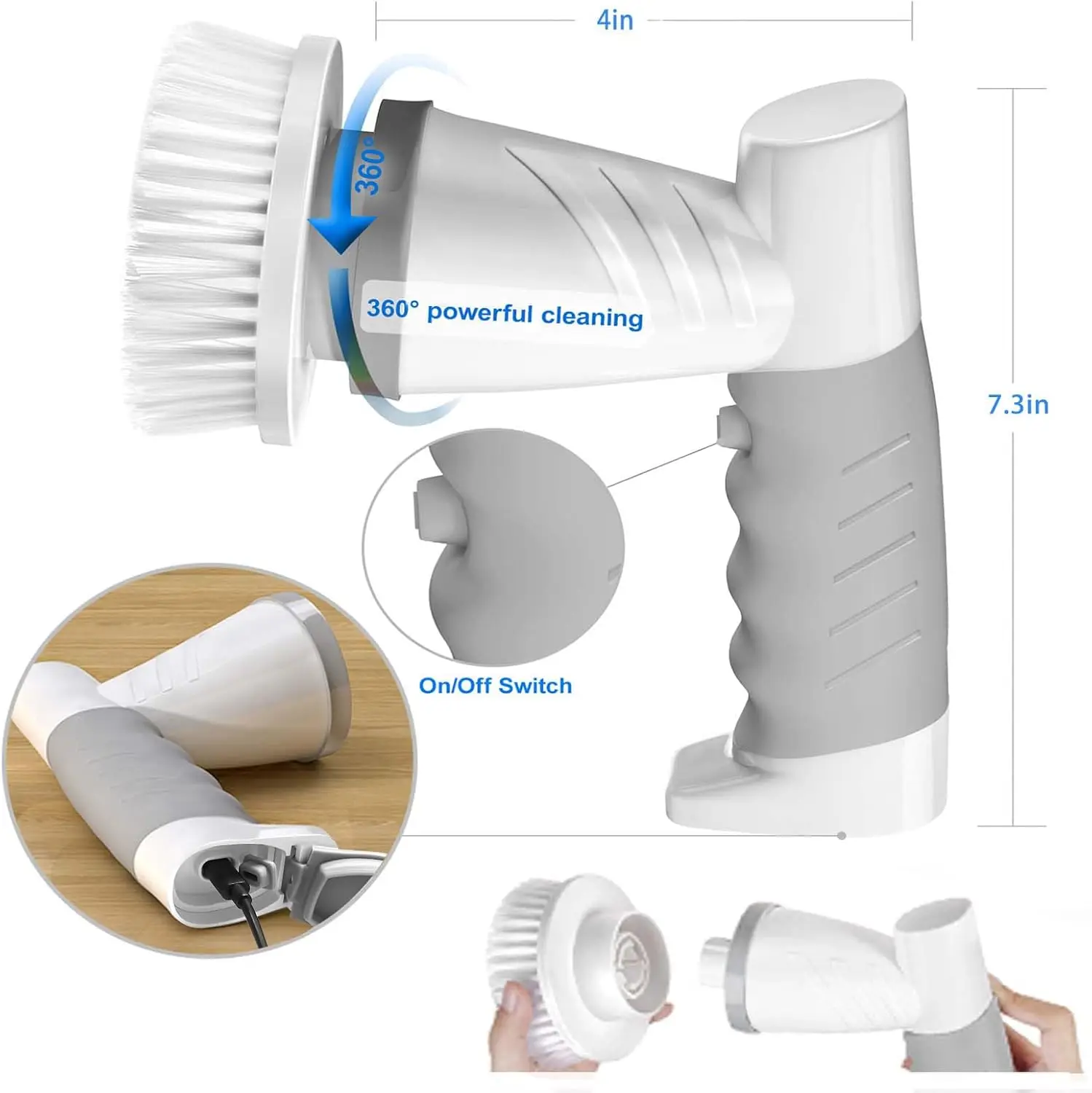 Brosse à livres électrique sans fil, épurateur à rotation électrique, nettoyeur à rotation électrique avec 4 rédivisions, nettoyage de douche, nouveau