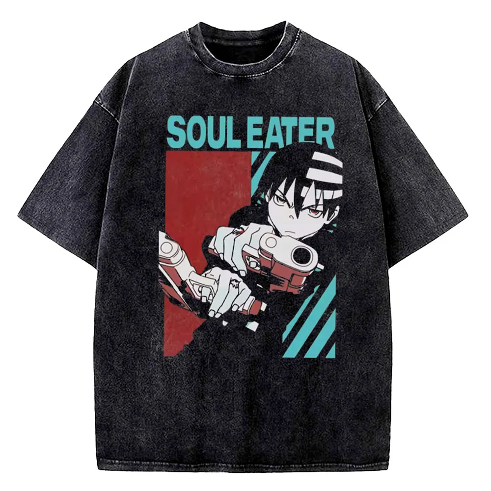Soul Eater cotton Vintage Washed shirt men Graphic Trendy kawaii Classic tshirt women 2000s Trendy Vintage streetwear 2000s