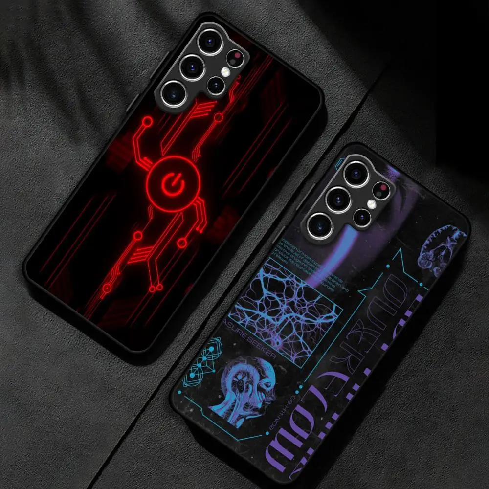 Cyberpunk Style Phone Case For Samsung Galaxy S23 S22 S21 S20 Plus Ultra M54 Note20 Soft Black Phone Cover