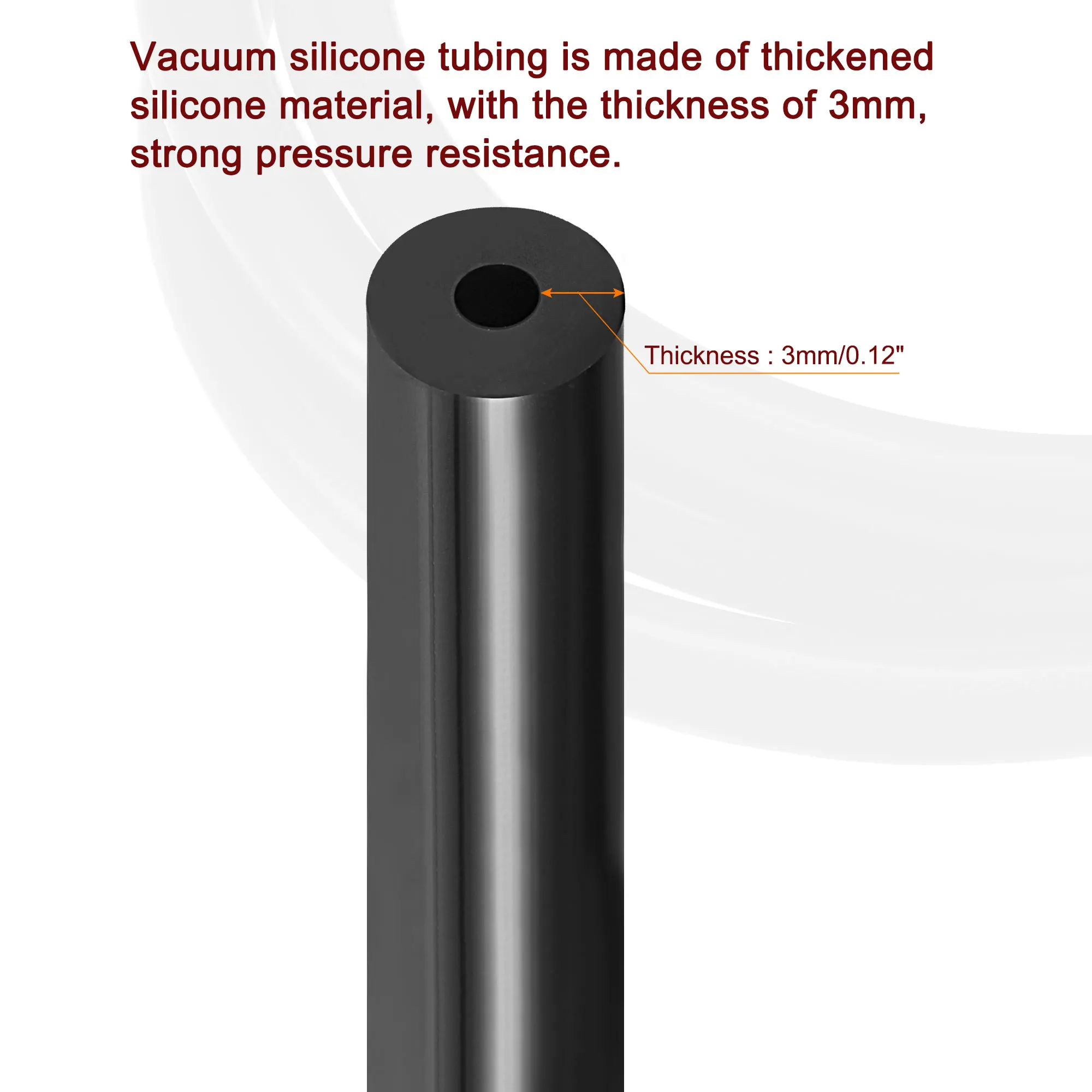 uxcell Vacuum Silicone Tubing Hose 1/8" ID 1/8" Wall Thick 3.3ft Black High Temperature for Engine