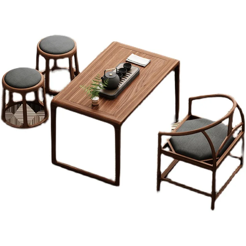 

Balcony tea table, old elm tea table and chair combination, simple solid wood Zen tea table, small apartment log