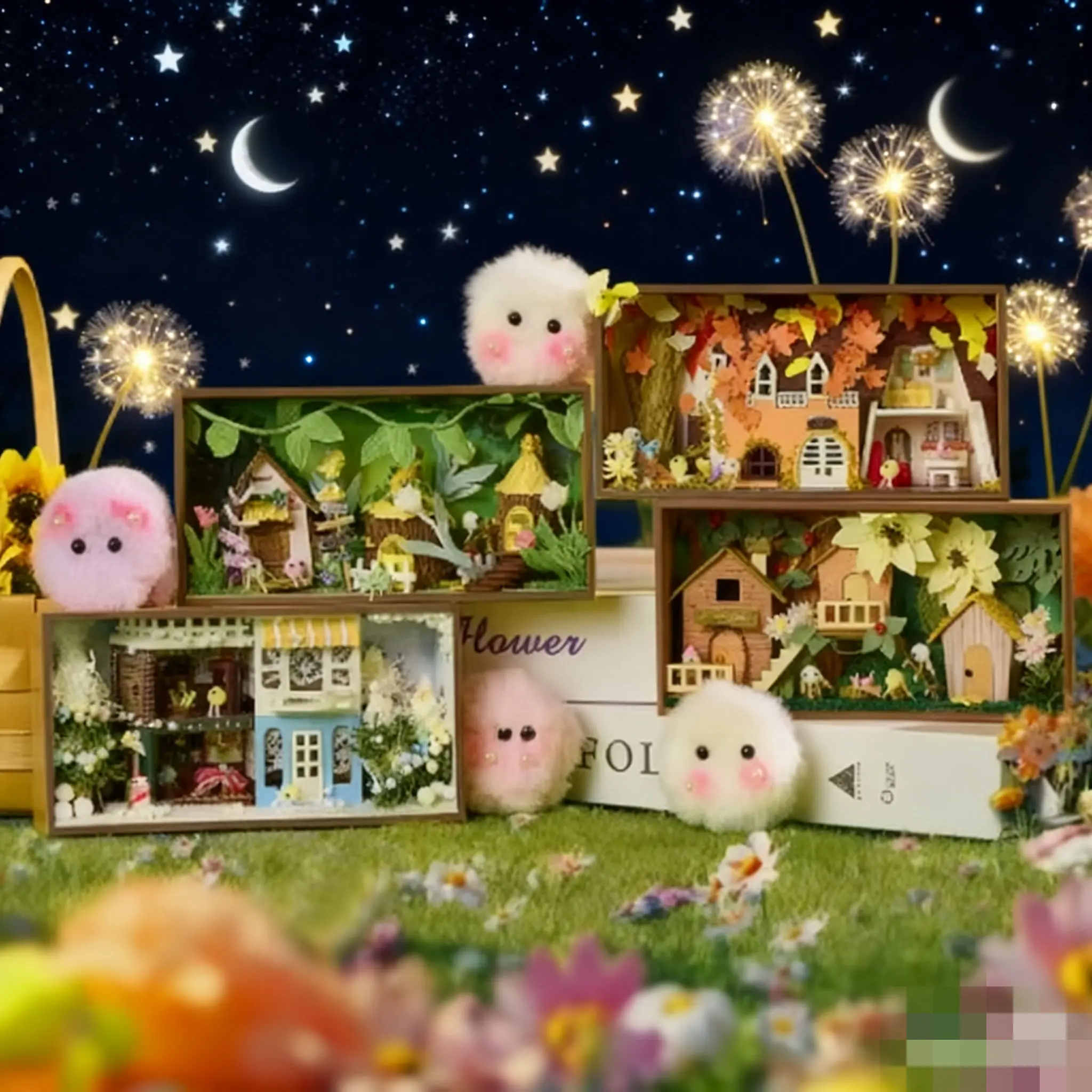 

DIY 4-сезонная коробка для кукольного домика: деревянная мини-мебель, мини-декор сцены и аксессуары для кукольного домика, подарок на день рождения
