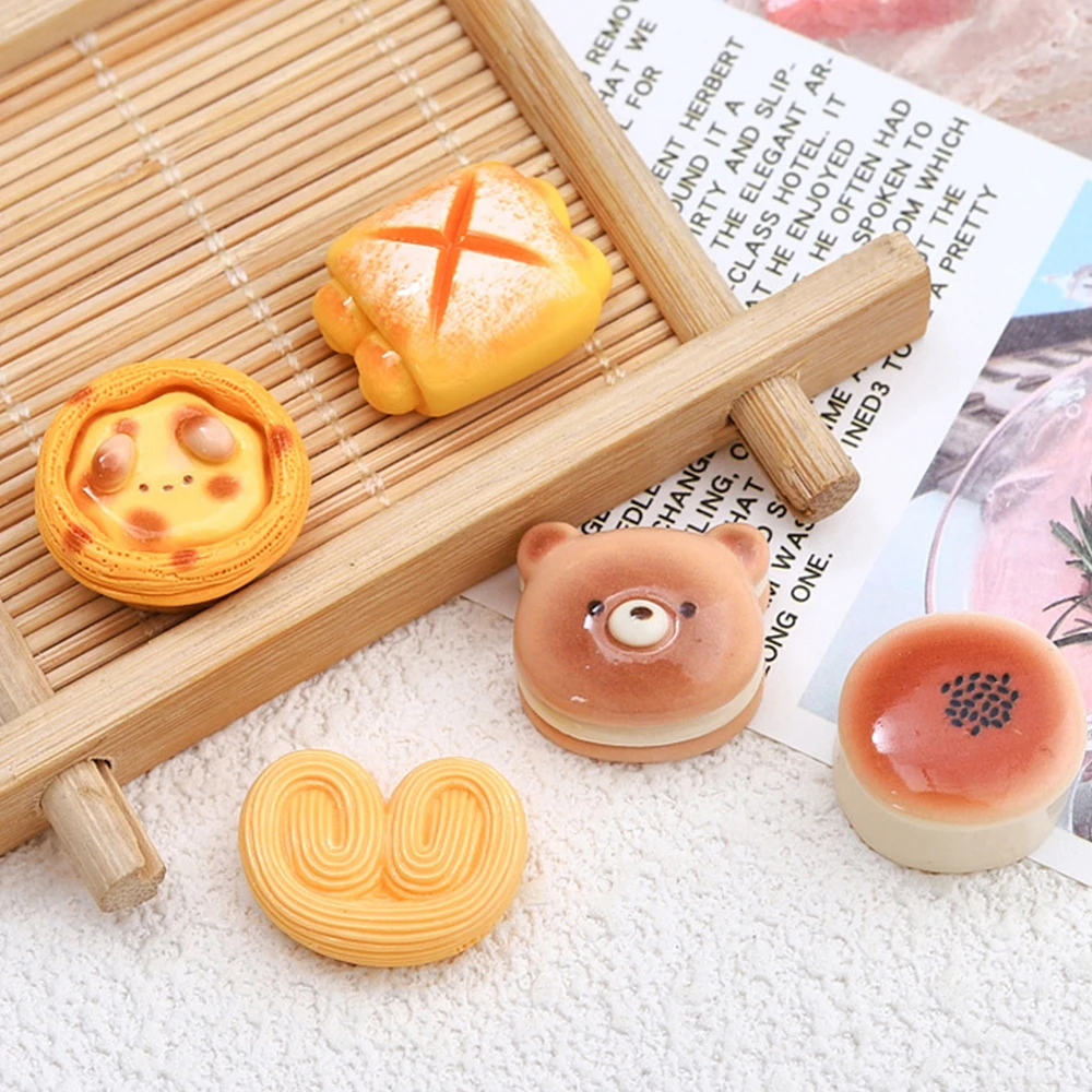 10PCS Shiny Cartoon Bear Bread Series Resin Flatback Cabochons For Hairpin Scrapbooking DIY Jewelry Craft Decoration Accessories