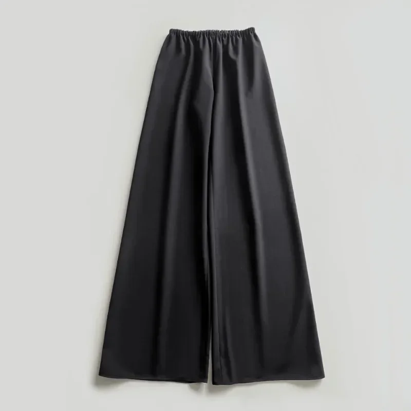 Fall Simple Elastic Waist Wool Blend Pants Long Pants Trousers Women