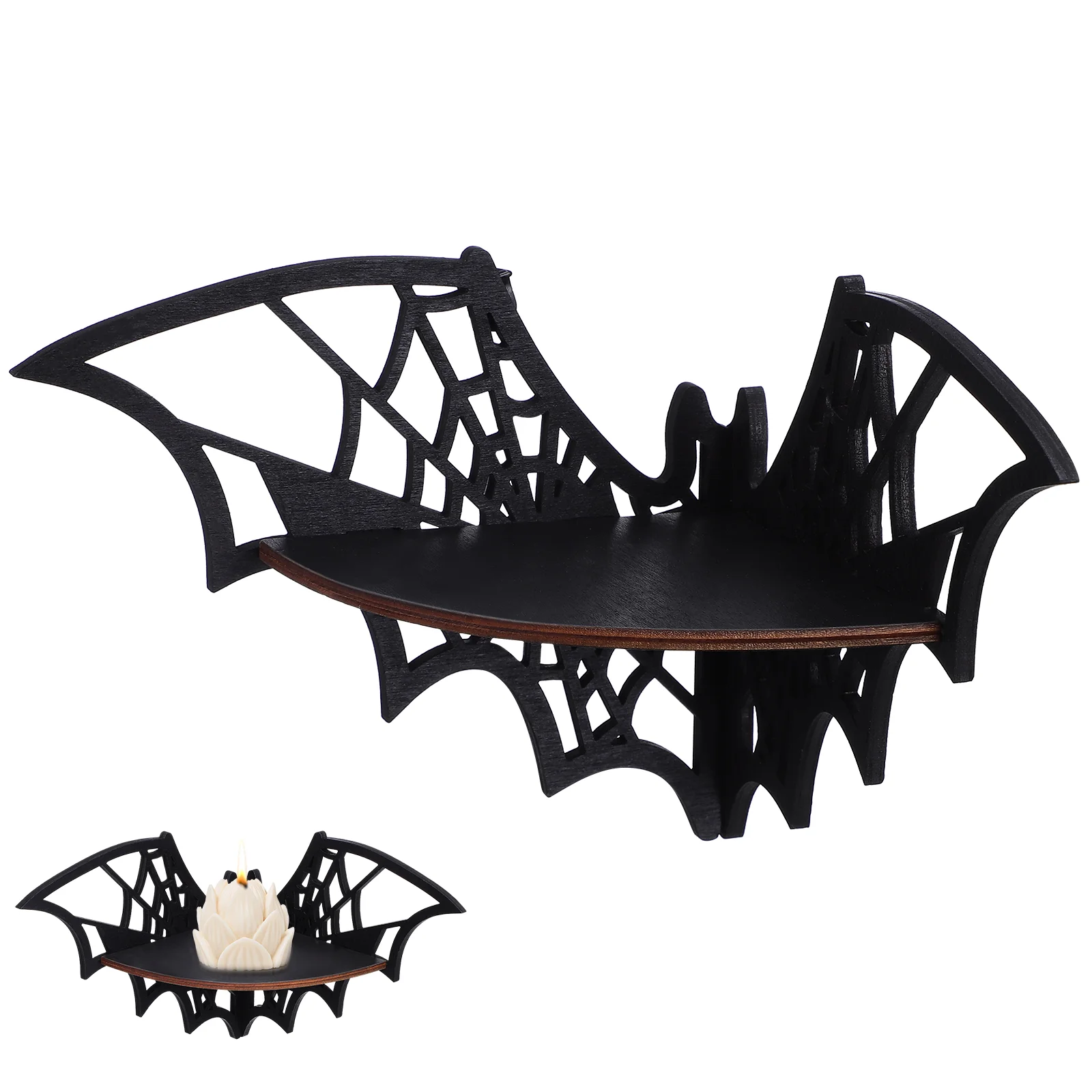 

Bookshelf Spider Web Storage Rack Floating Cabinet For Wall Halloween Black Wooden Office