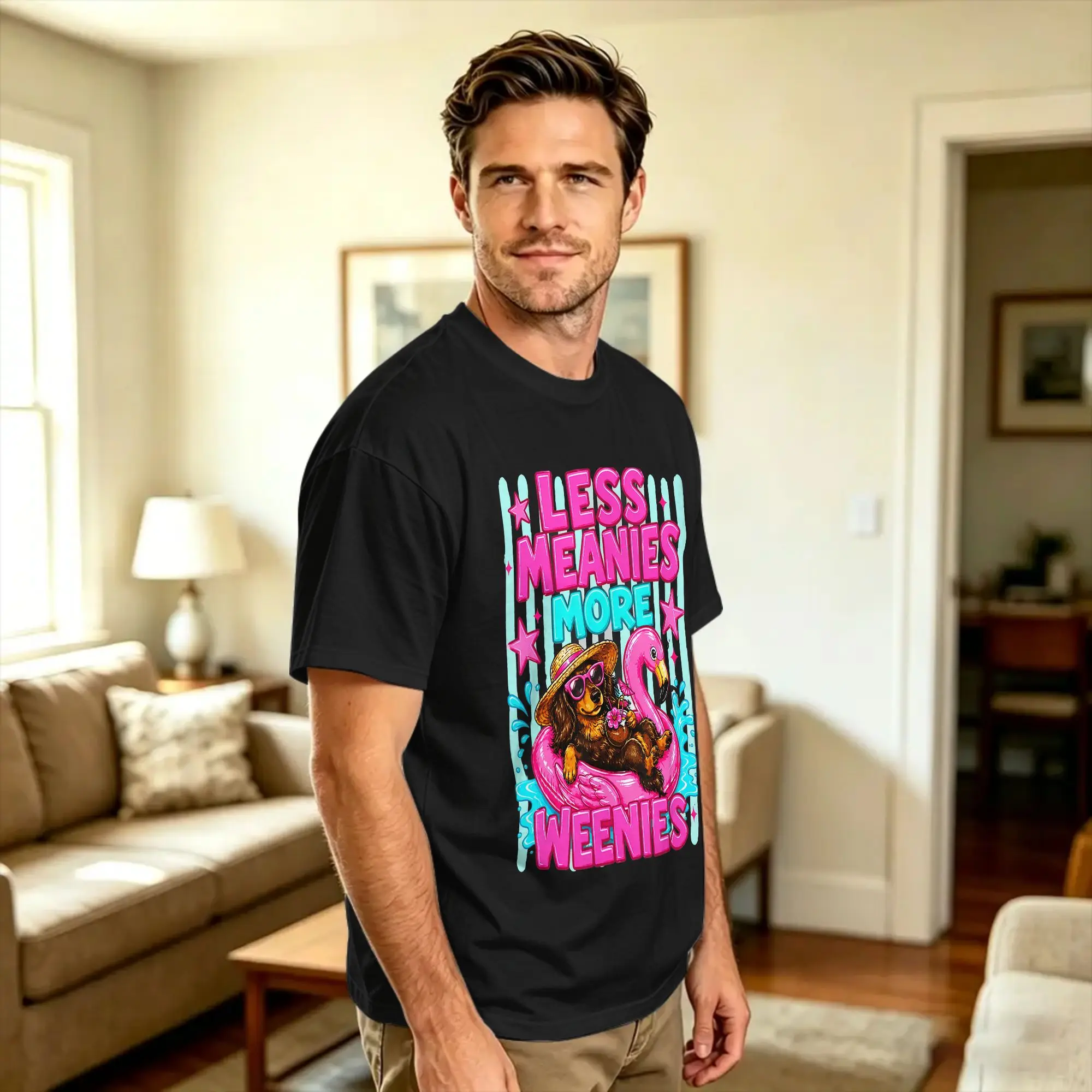 Less Meanies More Weenies Dachshund Summer Humor T-Shirt Summer  Harajuku T Shirts Cotton O Neck Plus Size Clothes