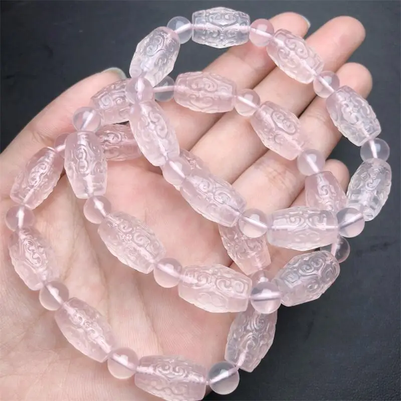 Natural Rose Quartz Bucket Bead Bracelet Reiki Healing Fengshui Stone Fashion Jewelry For Women Holiday Gift 1PCS 10x16mm