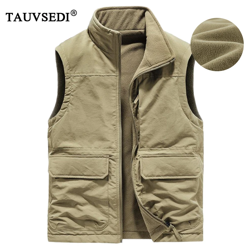 

Winter Men Fleece Casual Cargo Sleeveless Vest Man Outdoor Warm Multi Pocket Vest Man Sport Jogger Thick Work Waistcoat Vest 6XL