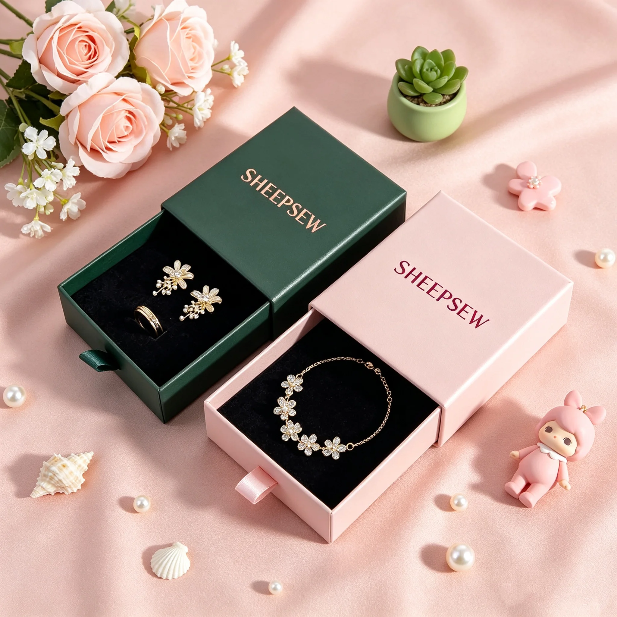 50pcs Sheepsew Personalized Jewlery Paper Drawer Box For Rings Earrings Bracelet Pendant Necklace Packaging Travel Gift Display
