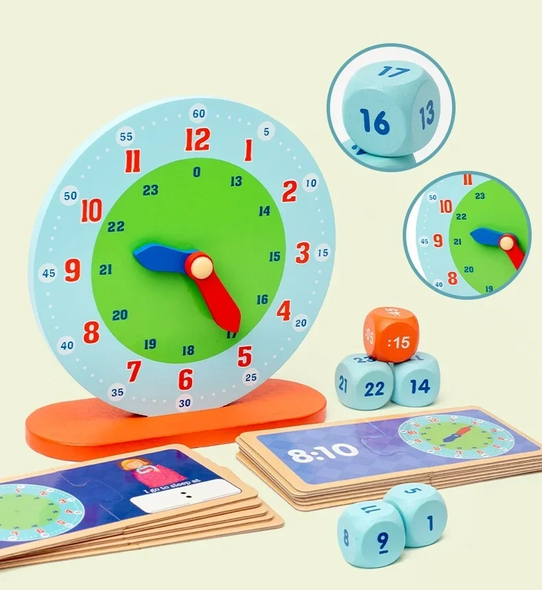

Montessori Toys for Teaching Early Learning Education Clock Moveable Resources Time Activity Set