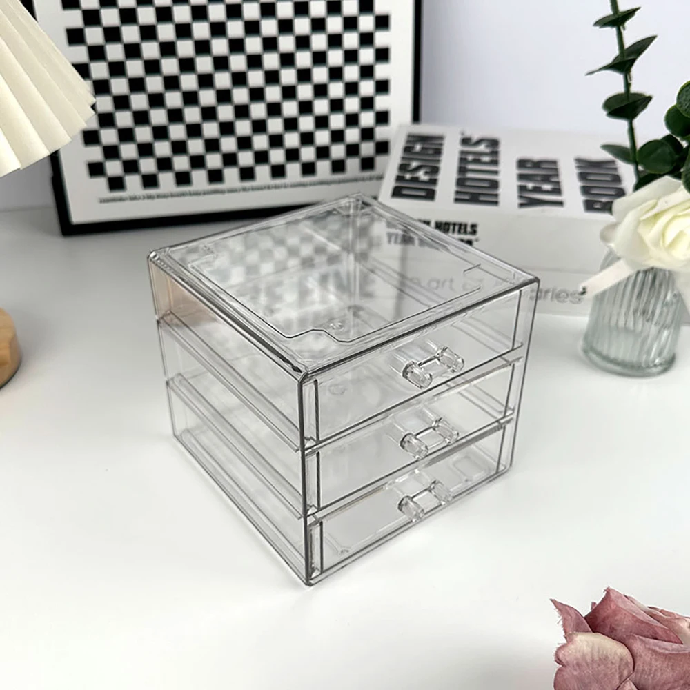 

Small desktop storage box multi-layer dust-proof desktop organizer with drawers cosmetics and jewelry storage box