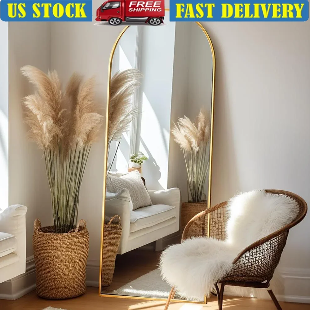 Full Length Arched Floor Mirror Hanging Mounted Full Body Mirror with Stand Explosion-proof Glass Decorative Mirror Bedroom